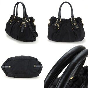 Prada Handbag 2-Way Nylon Leather Black Everyday Casual Gold Hardware